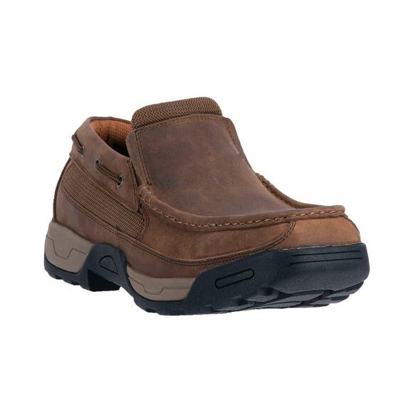 Dan Post Shoes Mens Size 8W Armstrong Brown Leather Moccasin Slip On Work Oxford - Picture 1 of 12